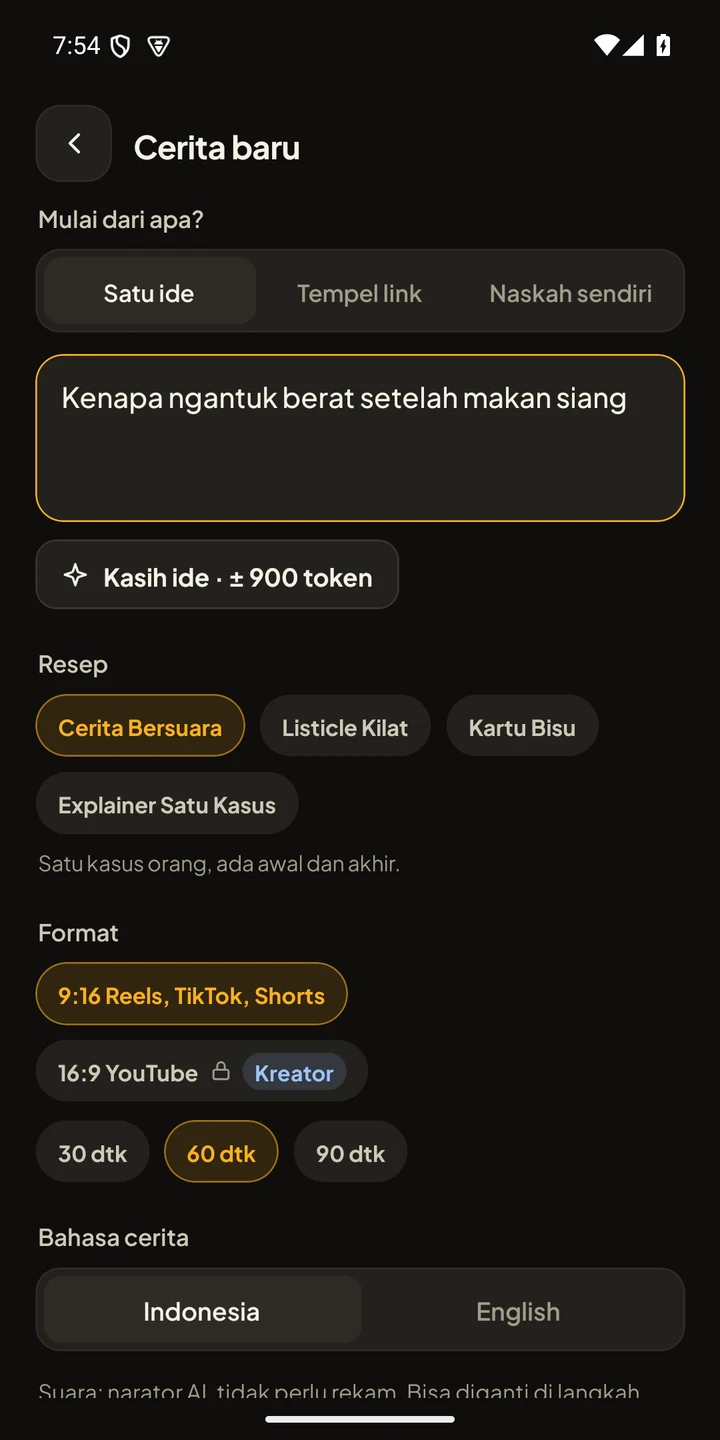 Tangkapan layar Story Time: kolom buat ngetik ide