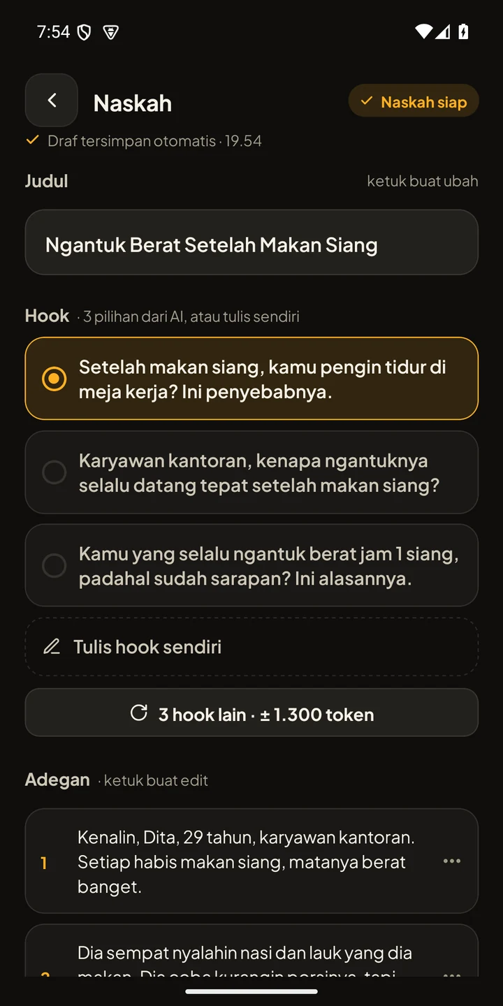 Tangkapan layar Story Time: AI yang nulis naskahnya, terus kamu pilih gayanya